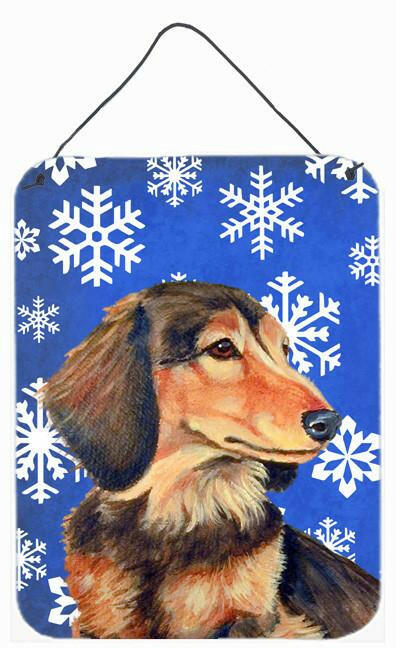 Dachshund Winter Snowflakes Holiday Aluminium Metal Wall or Door Hanging Prints