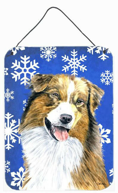 Australian Shepherd Winter Snowflakes Holiday Metal Wall or Door Hanging Prints