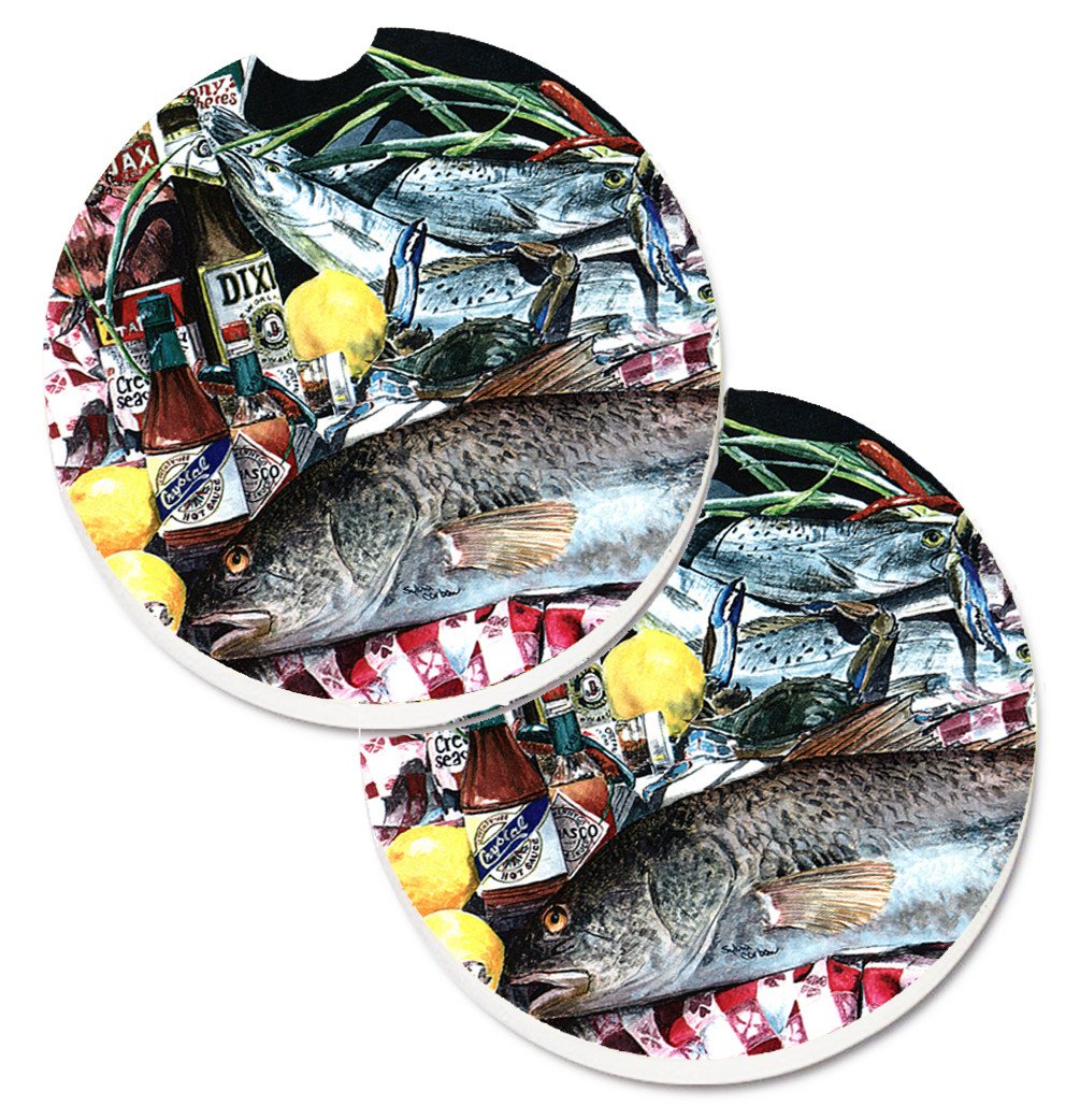 Fish and Beers from New Orleans Car Coasters – Set of 2 - Absorbent Stone with Fun & Functional Artwork 1001CARC