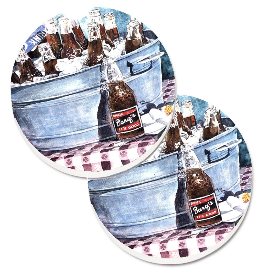 Barq's and old washtub Car Coasters – Set of 2 - Absorbent Stone with Fun & Functional Artwork 1003CARC