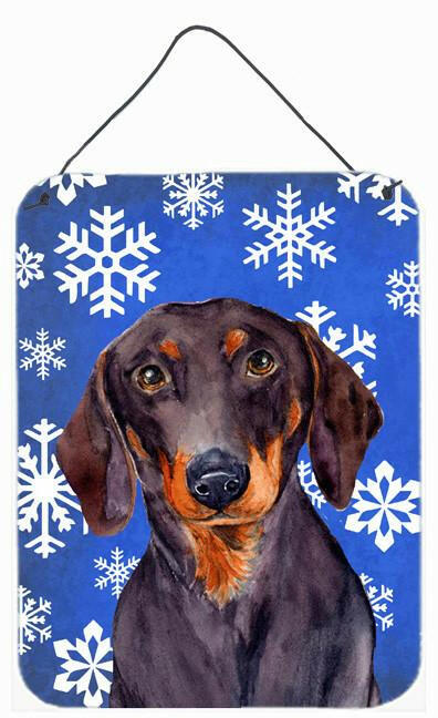 Dachshund Winter Snowflakes Holiday Aluminium Metal Wall or Door Hanging Prints