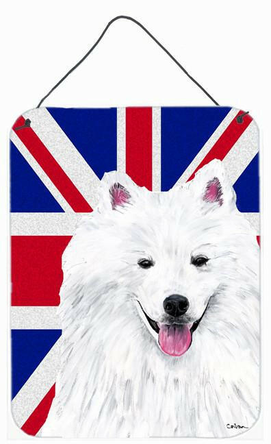 American Eskimo with English Union Jack British Flag Wall or Door Hanging Prints SC9836DS1216
