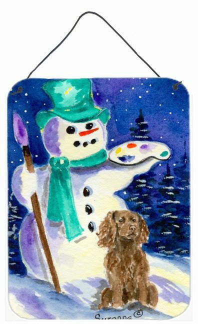 Artist Snowman with Boykin Spaniel Aluminium Metal Wall or Door Hanging Prints