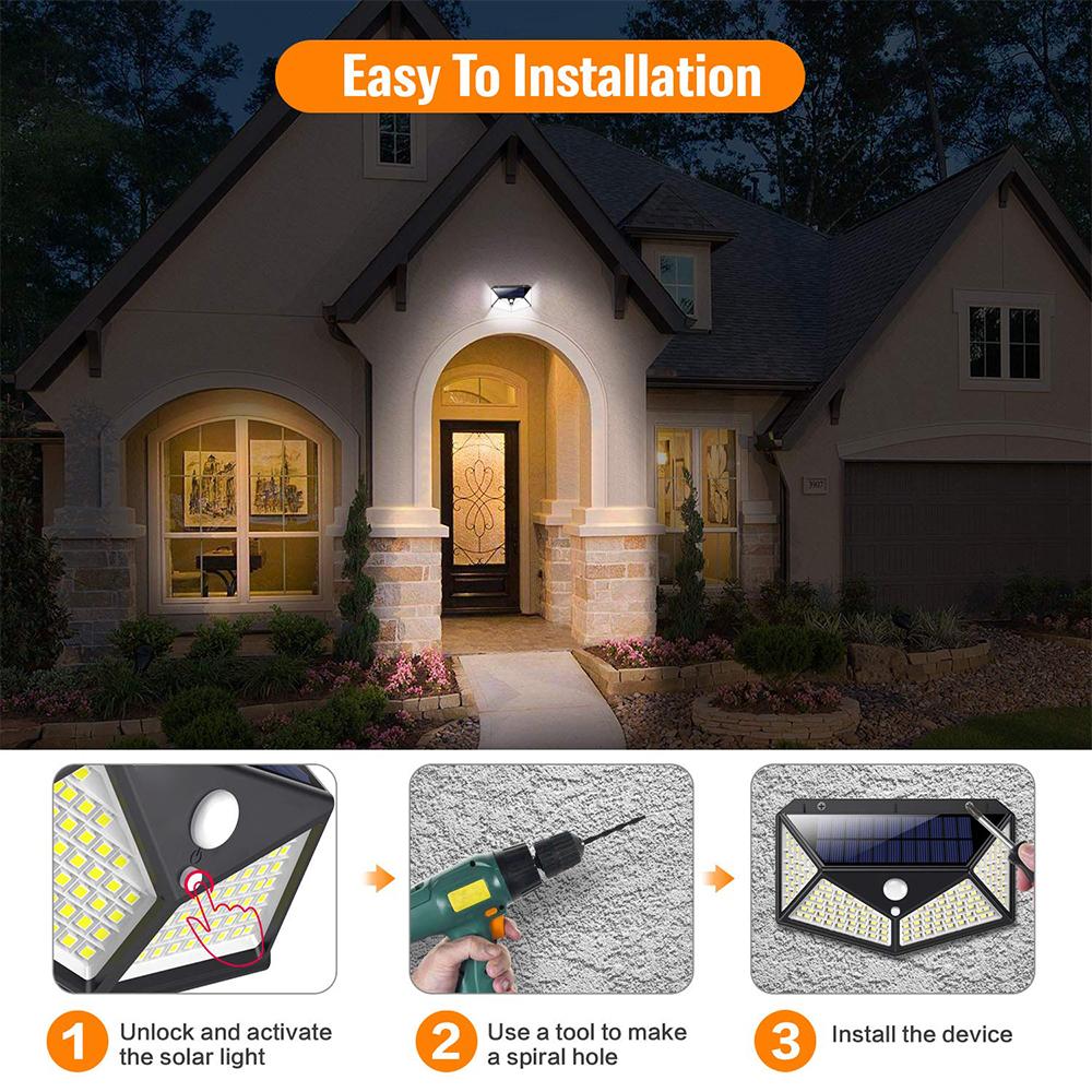 100 Lamps Solar Four Wall Lamp PIR Motion Sensor Wall Waterproof Light