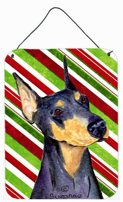 Doberman Candy Cane Holiday Christmas  Metal Wall or Door Hanging Prints