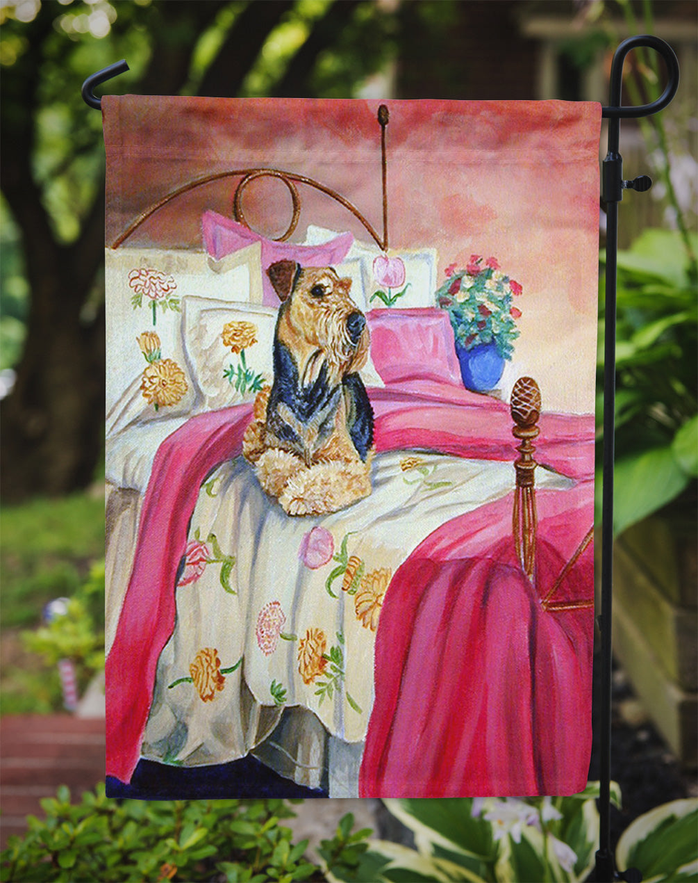Airedale Terrier Waiting on Mom Garden Flag – Decorative Outdoor Yard Flag