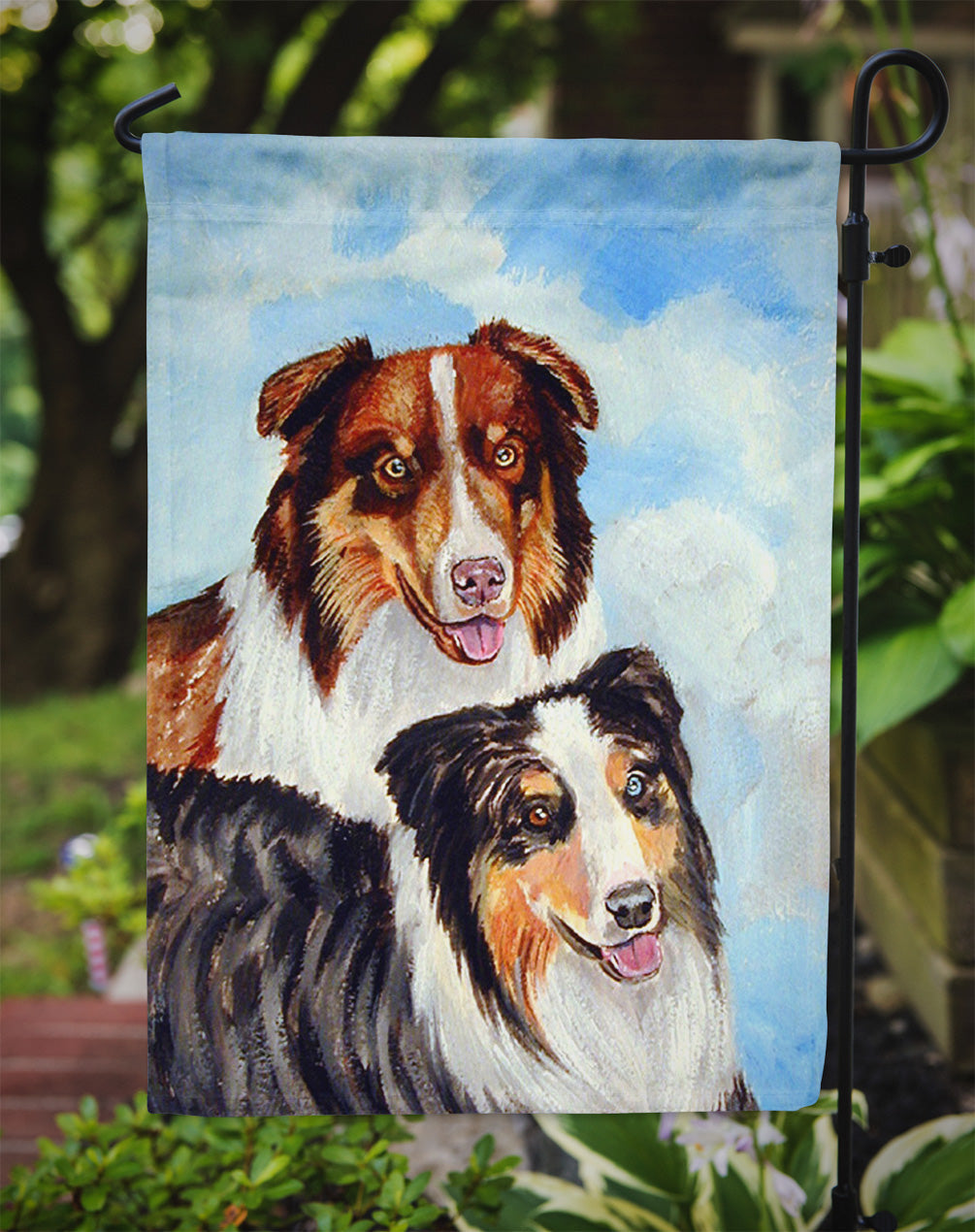 Australian Shepherd Double Trouble Garden Flag – Decorative Outdoor Yard Flag