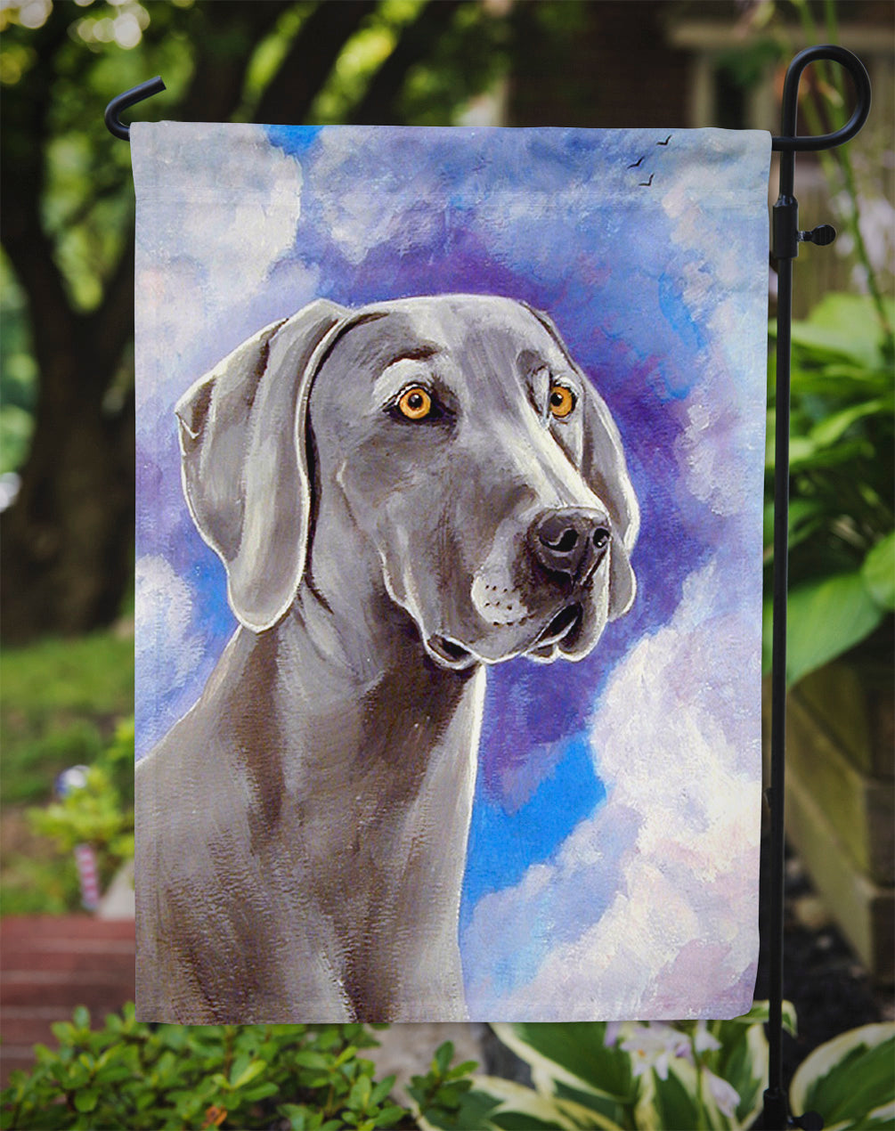 Azure Skies Weimaraner Garden Flag – Decorative Outdoor Yard Flag
