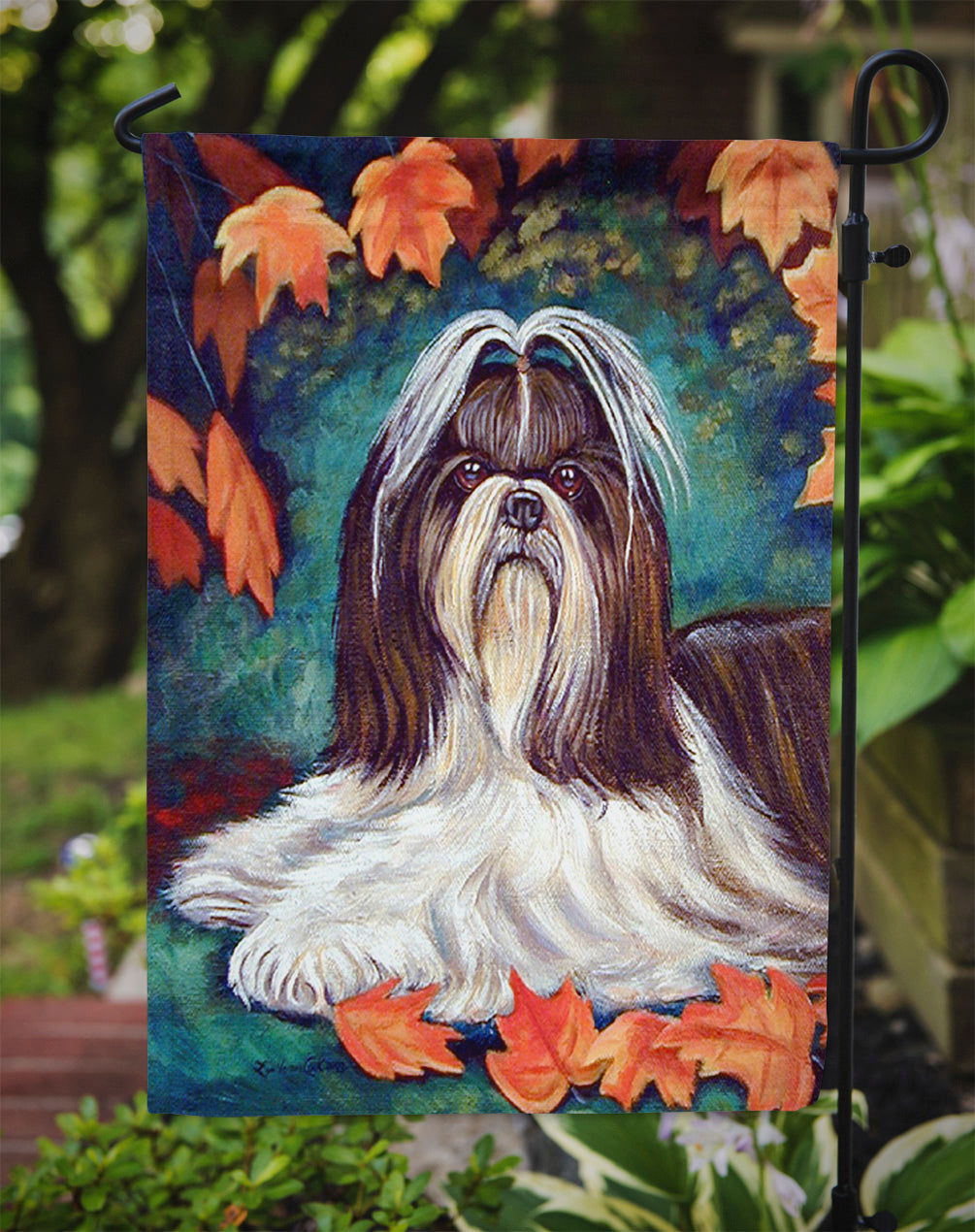Autumn Leaves Shih Tzu Garden Flag – Decorative Outdoor Yard Flag