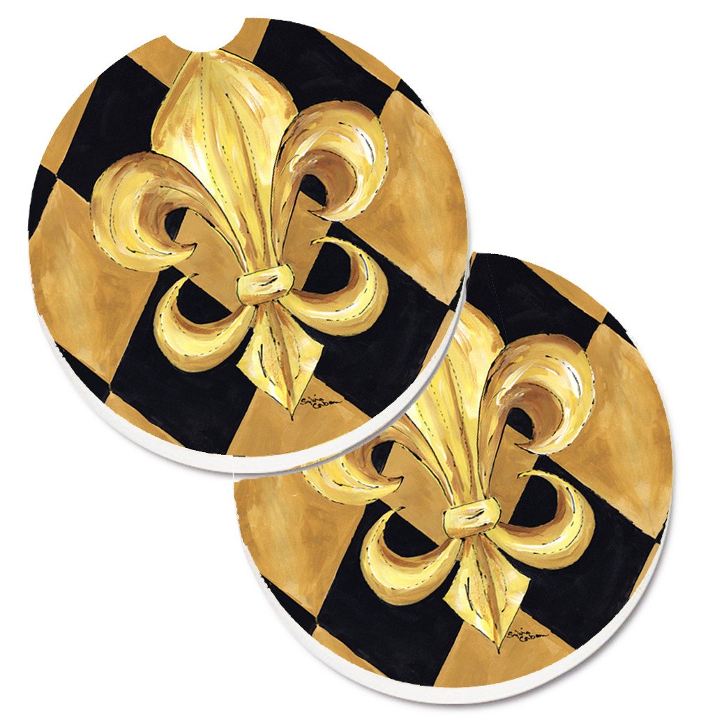 Black and Gold Fleur de lis New Orleans Car Coasters – Set of 2 - Absorbent Stone with Fun & Functional Artwork 8125CARC