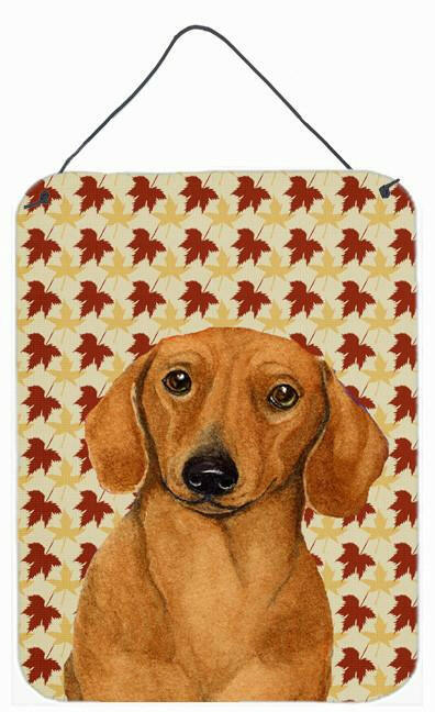 Dachshund Fall Leaves Portrait Aluminium Metal Wall or Door Hanging Prints
