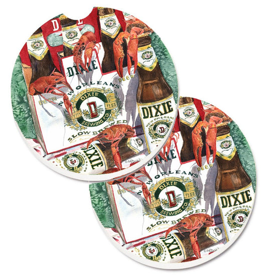 Dixie Beer and Crawfish New Orleans Car Coasters – Set of 2 - Absorbent Stone with Fun & Functional Artwork 8541CARC