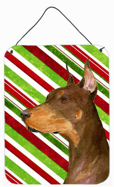 Doberman Candy Cane Holiday Christmas  Metal Wall or Door Hanging Prints