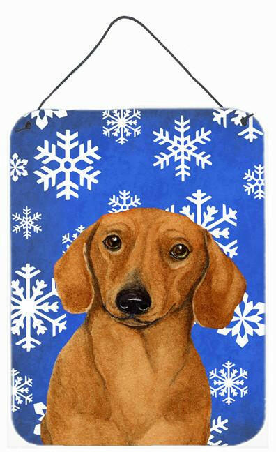Dachshund Winter Snowflakes Holiday Aluminium Metal Wall or Door Hanging Prints