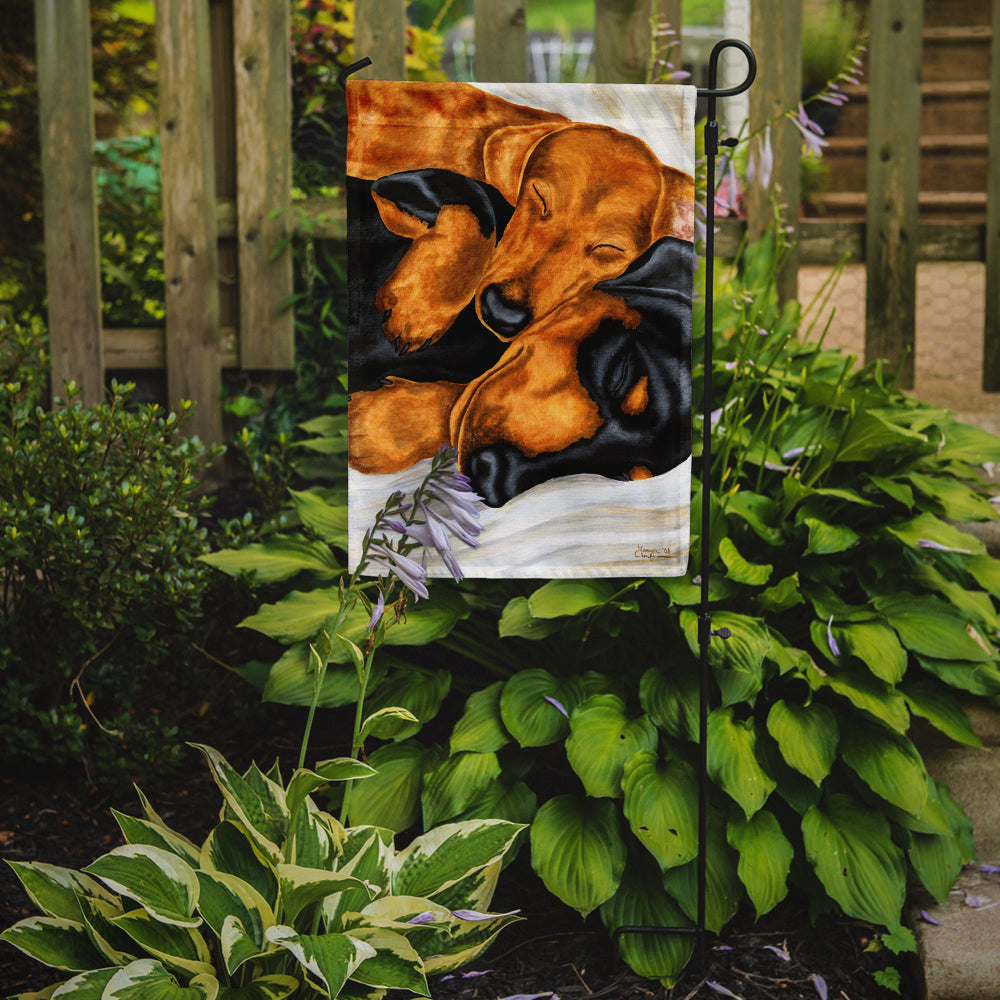 Dachshund Snuggles Garden Flag - Outdoor Decorative Yard Flag