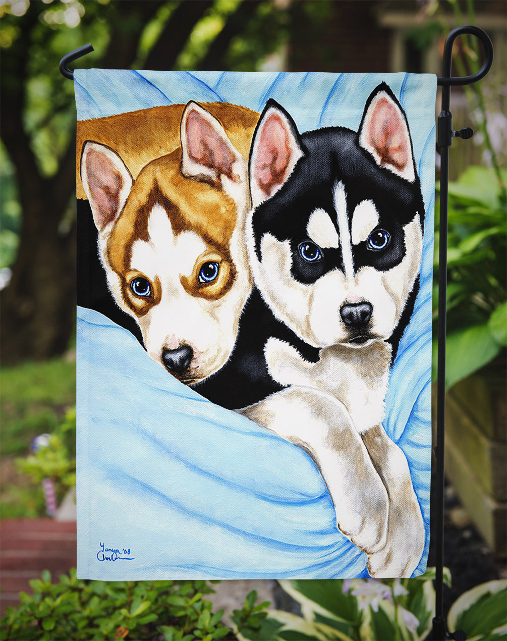 Snow Angels Siberian Husky Garden Flag - Outdoor Decorative Yard Flag