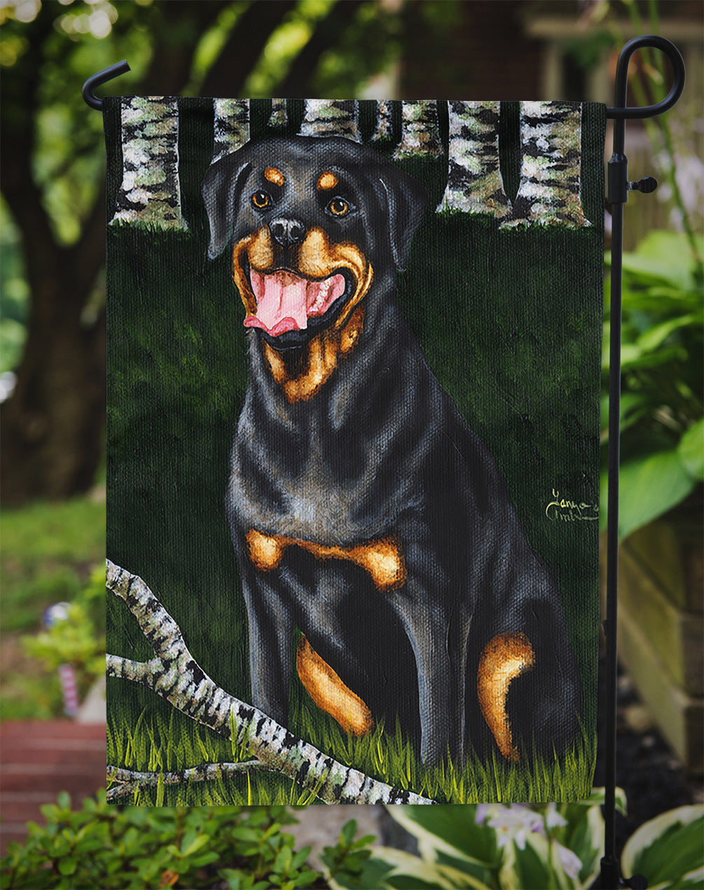 Backwoods Companion Rottweiler Garden Flag - Outdoor Decorative Yard Flag