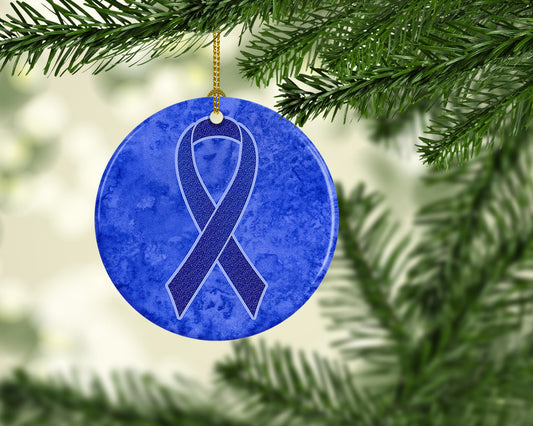 Dark Blue Ribbon for Colon Cancer Awareness Ceramic Ornament AN1202CO1