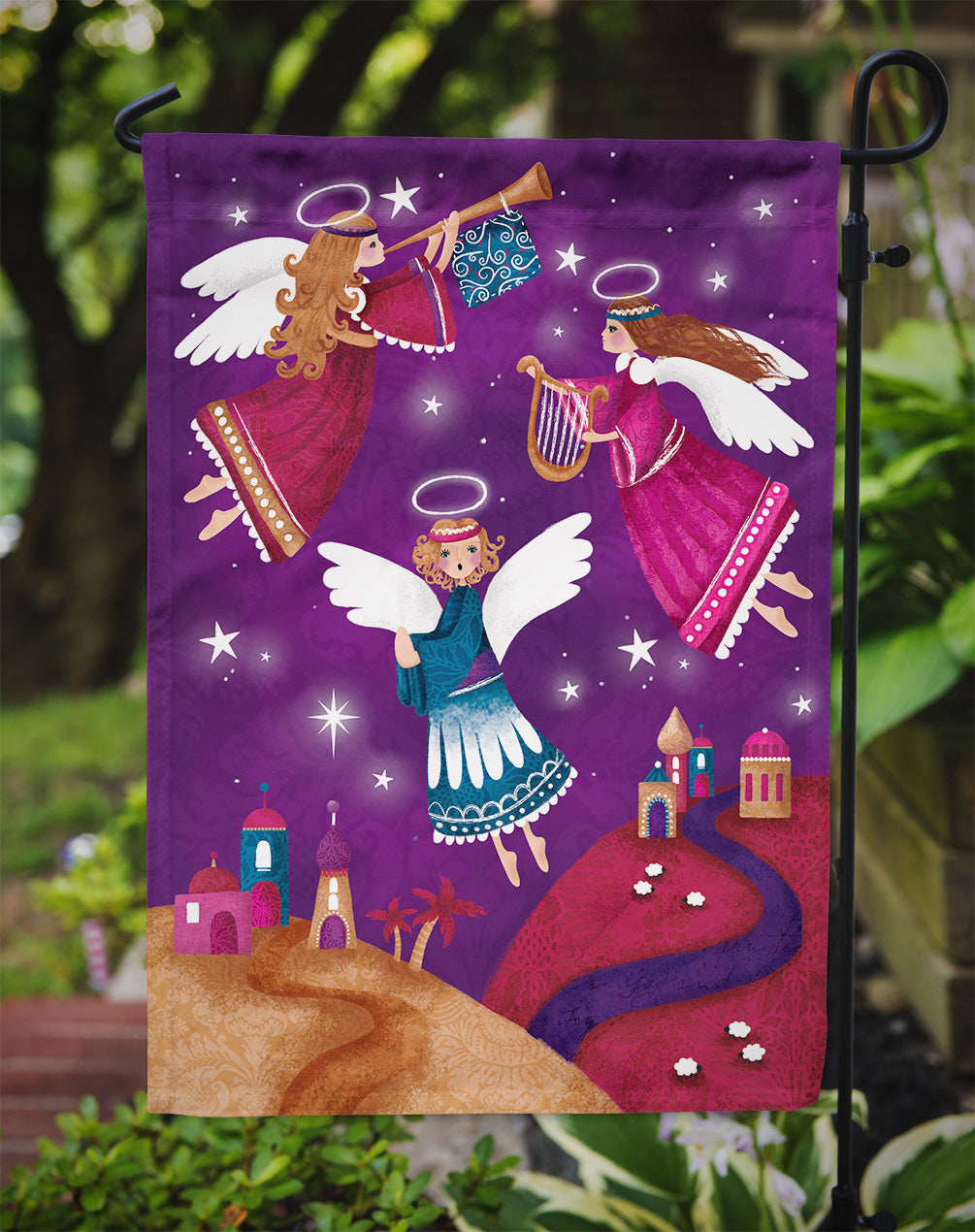 Christmas Angels in Purple Garden Flag – Decorative Outdoor Yard Flag APH7082GF