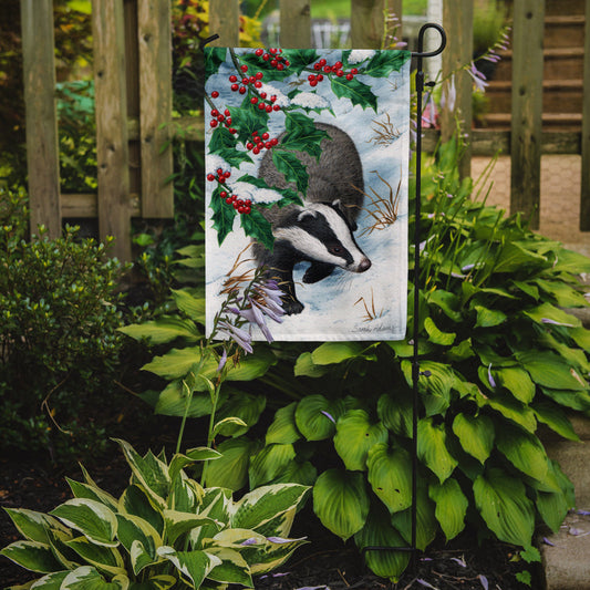 Badgers with Holly Berries Garden Flag – Decorative Outdoor Yard Flag ASA2039GF