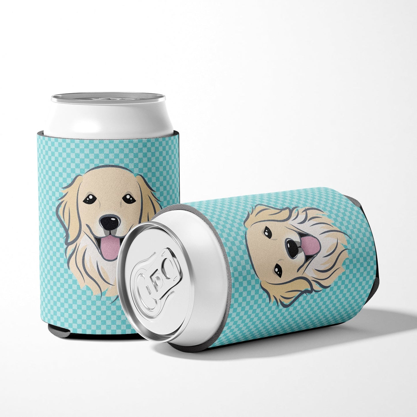Checkerboard Blue Golden Retriever Can or Bottle Hugger BB1143CC
