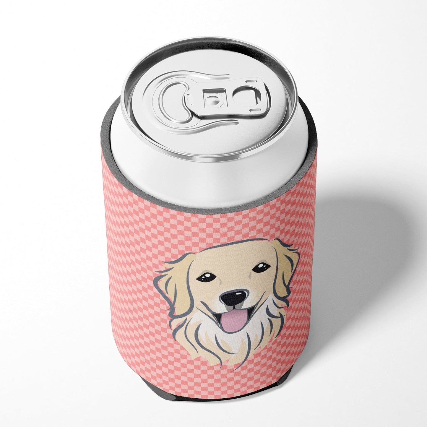 Checkerboard Pink Golden Retriever Can or Bottle Hugger BB1205CC