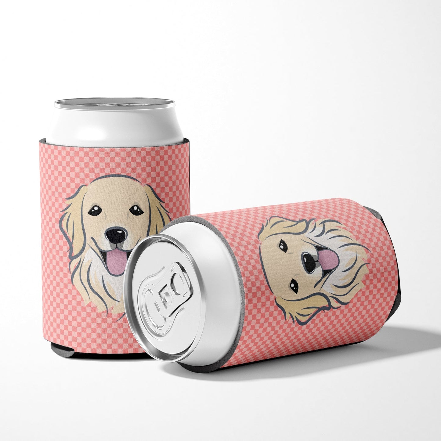 Checkerboard Pink Golden Retriever Can or Bottle Hugger BB1205CC