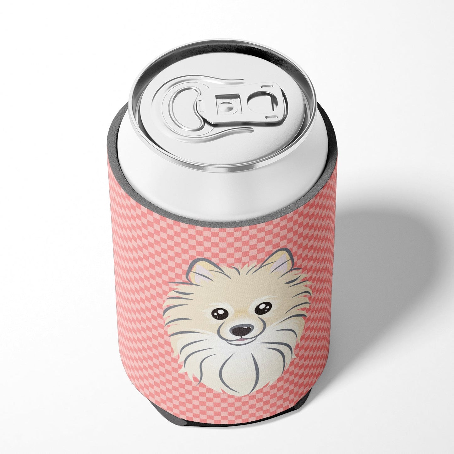 Checkerboard Pink Pomeranian Can or Bottle Hugger BB1207CC