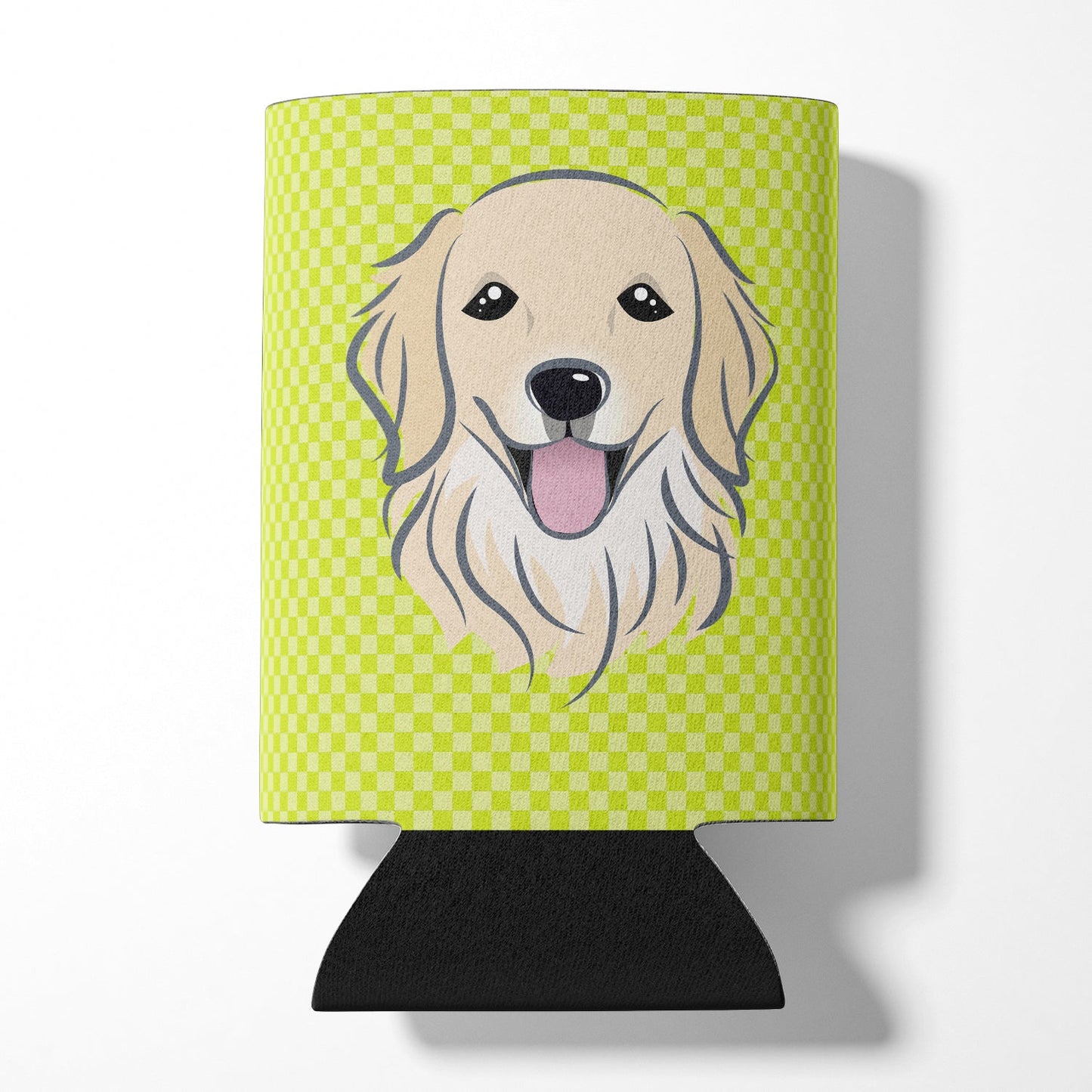 Checkerboard Lime Green Golden Retriever Can or Bottle Hugger BB1267CC