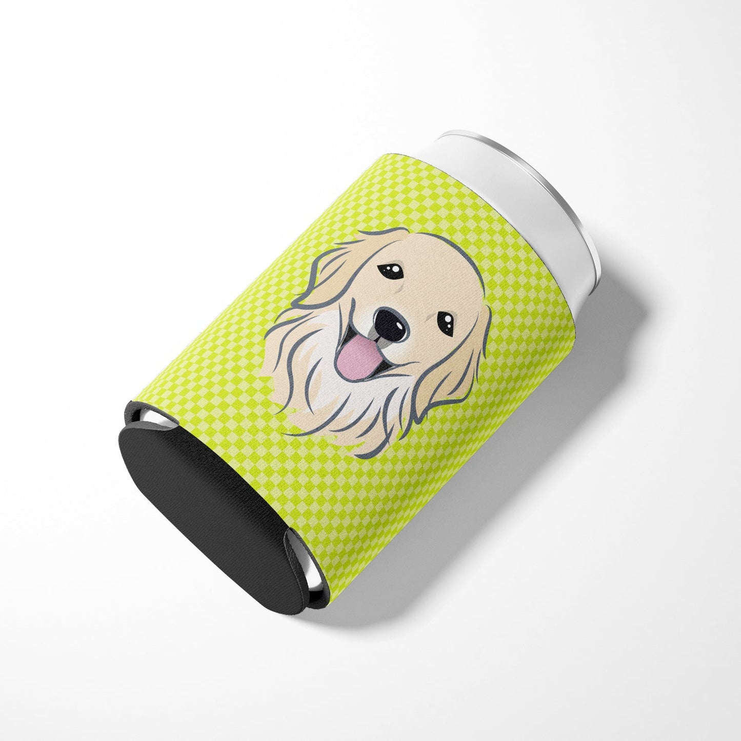 Checkerboard Lime Green Golden Retriever Can or Bottle Hugger BB1267CC