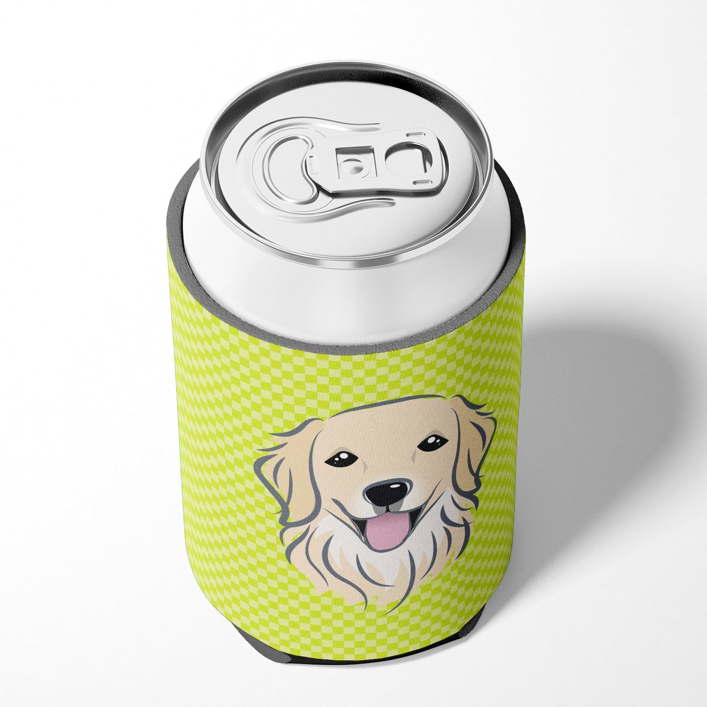 Checkerboard Lime Green Golden Retriever Can or Bottle Hugger BB1267CC