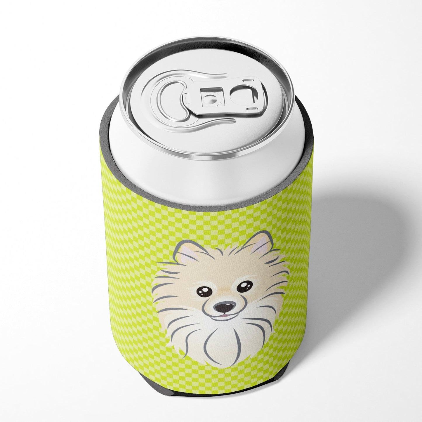 Checkerboard Lime Green Pomeranian Can or Bottle Hugger BB1269CC
