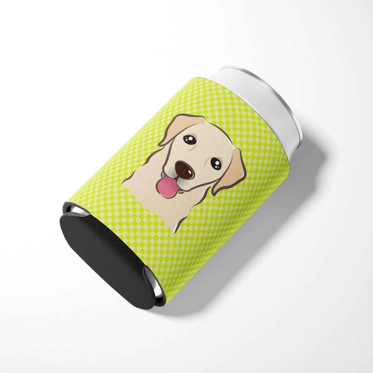 Checkerboard Lime Green Golden Retriever Can or Bottle Hugger BB1314CC