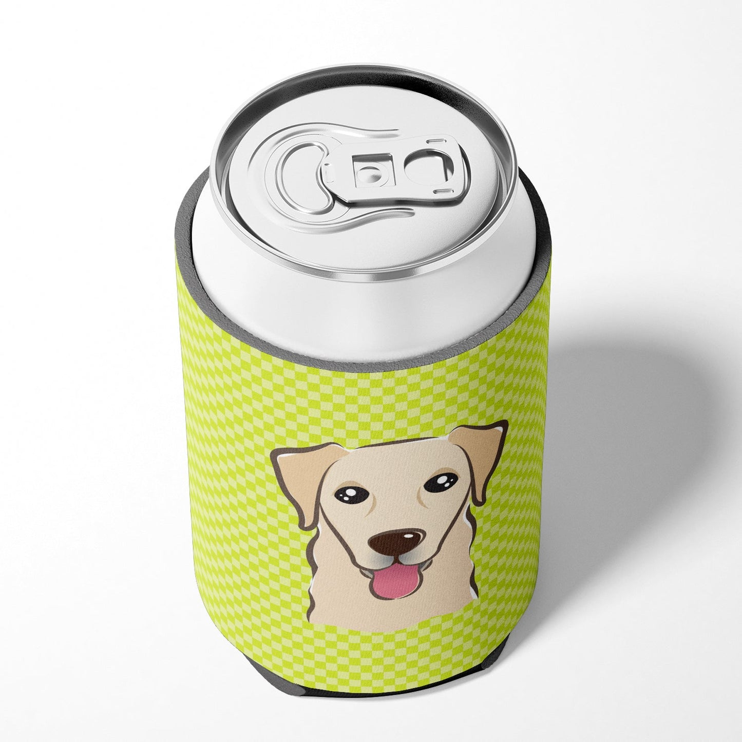 Checkerboard Lime Green Golden Retriever Can or Bottle Hugger BB1314CC