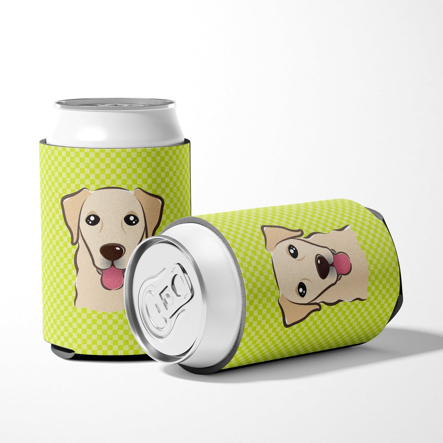 Checkerboard Lime Green Golden Retriever Can or Bottle Hugger BB1314CC