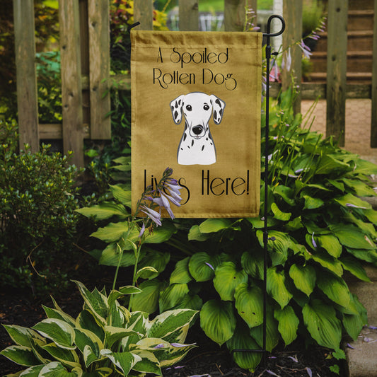Dalmatian Spoiled Dog Lives Here Garden Flag – Funny Gold Background Dog Decor BB1458GF