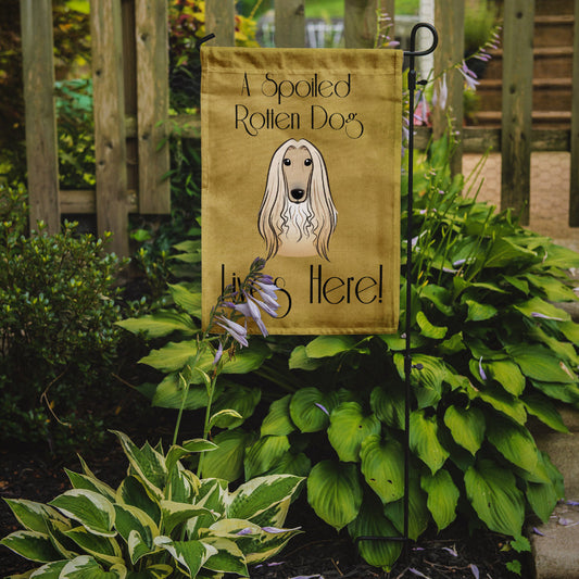 Afghan Hound Spoiled Dog Lives Here Garden Flag – Funny Gold Background Dog Decor BB1492GF