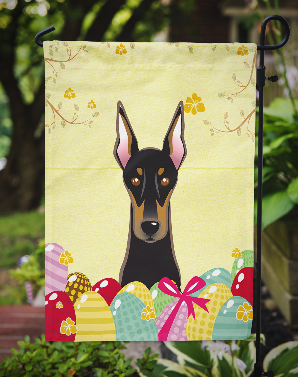 Doberman Easter Egg Hunt Garden Flag - Outdoor Decorative Yard Flag BB1927GF