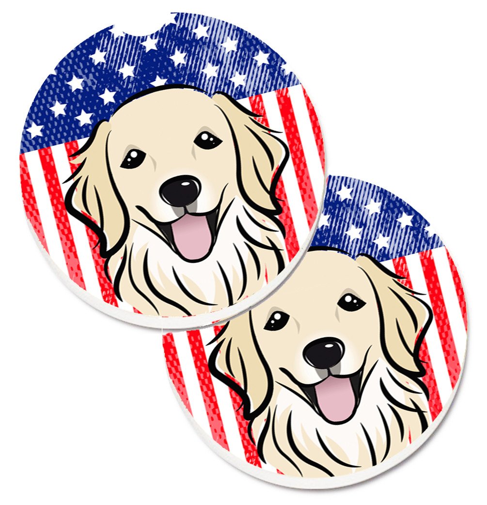 American Flag and Golden Retriever Car Coasters – Set of 2 - Absorbent Stone with Fun & Functional Artwork BB2135CARC