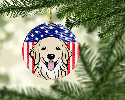 American Flag and Golden Retriever Ceramic Ornament BB2135CO1