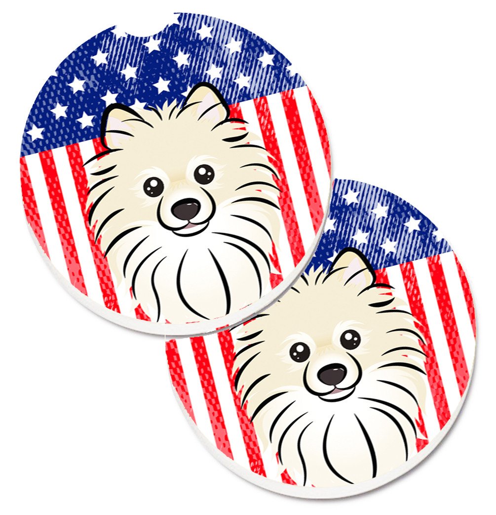 American Flag and Pomeranian Car Coasters – Set of 2 - Absorbent Stone with Fun & Functional Artwork BB2137CARC