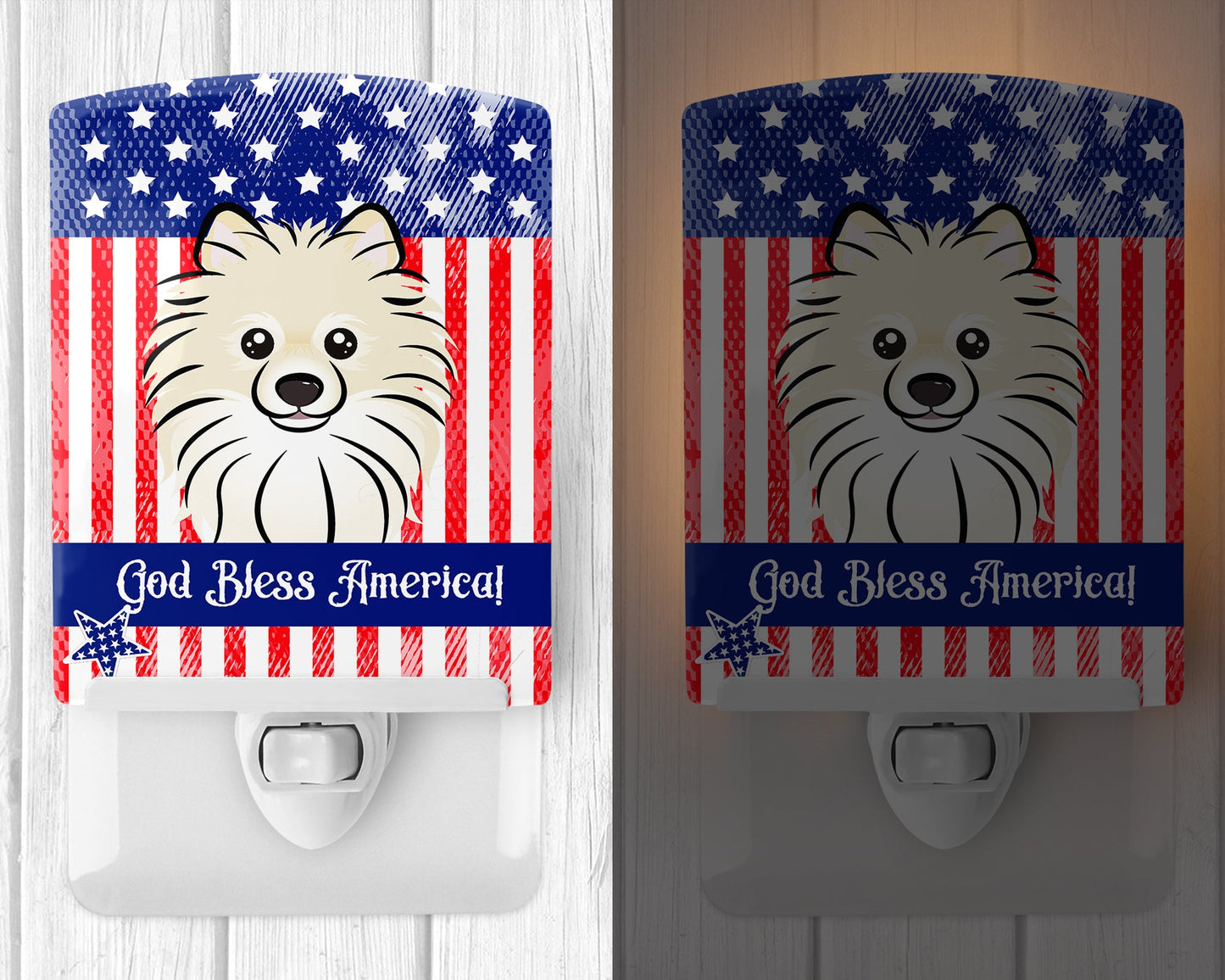 American Flag and Pomeranian Ceramic Night Light BB2137CNL