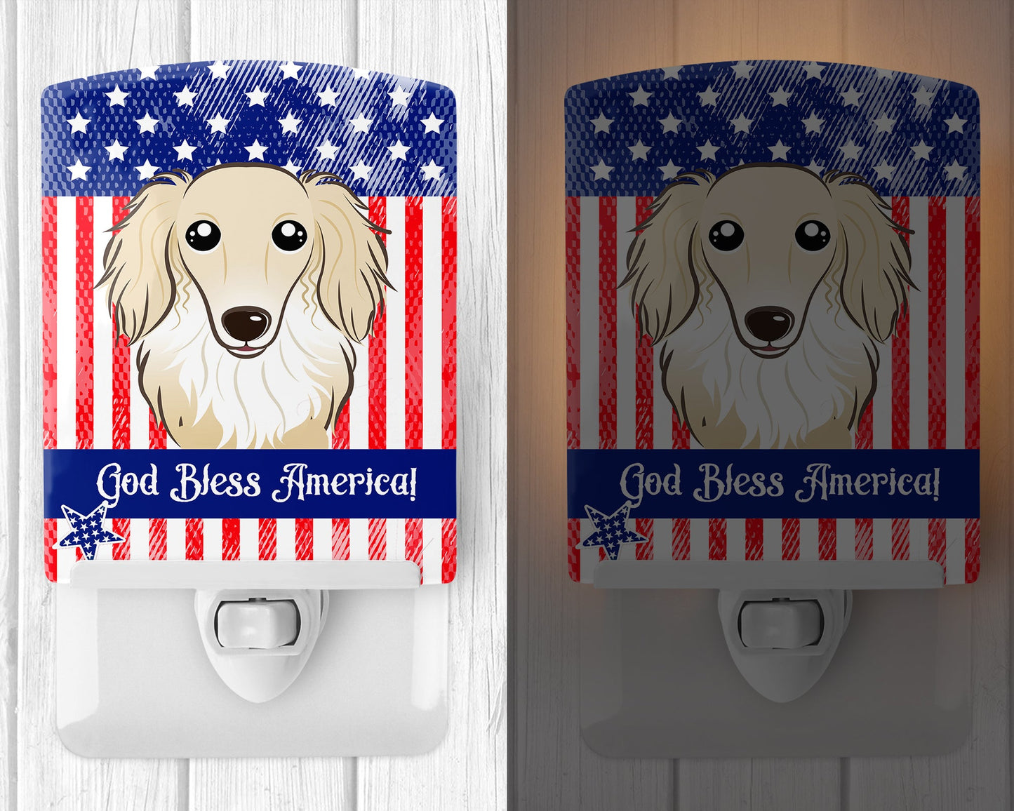American Flag and Longhair Creme Dachshund Ceramic Night Light BB2142CNL