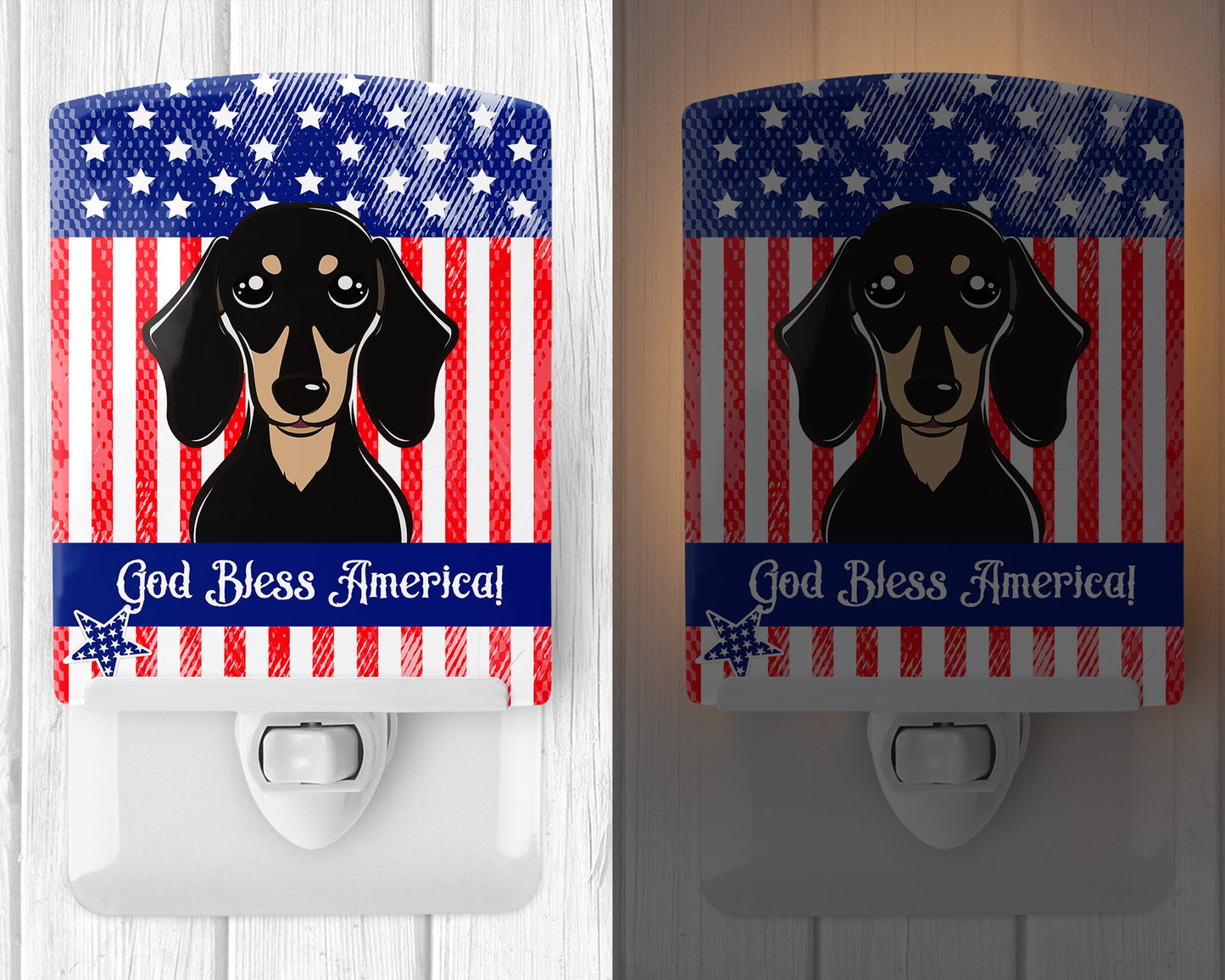 American Flag and Smooth Black and Tan Dachshund Ceramic Night Light BB2145CNL