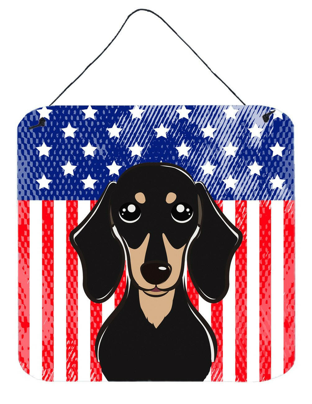 American Flag and Smooth Black and Tan Dachshund Wall or Door Hanging Prints BB2145DS66