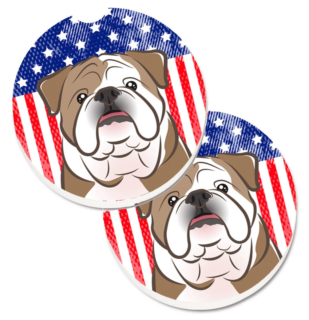 American Flag and English Bulldog Car Coasters – Set of 2 - Absorbent Stone with Fun & Functional Artwork BB2149CARC