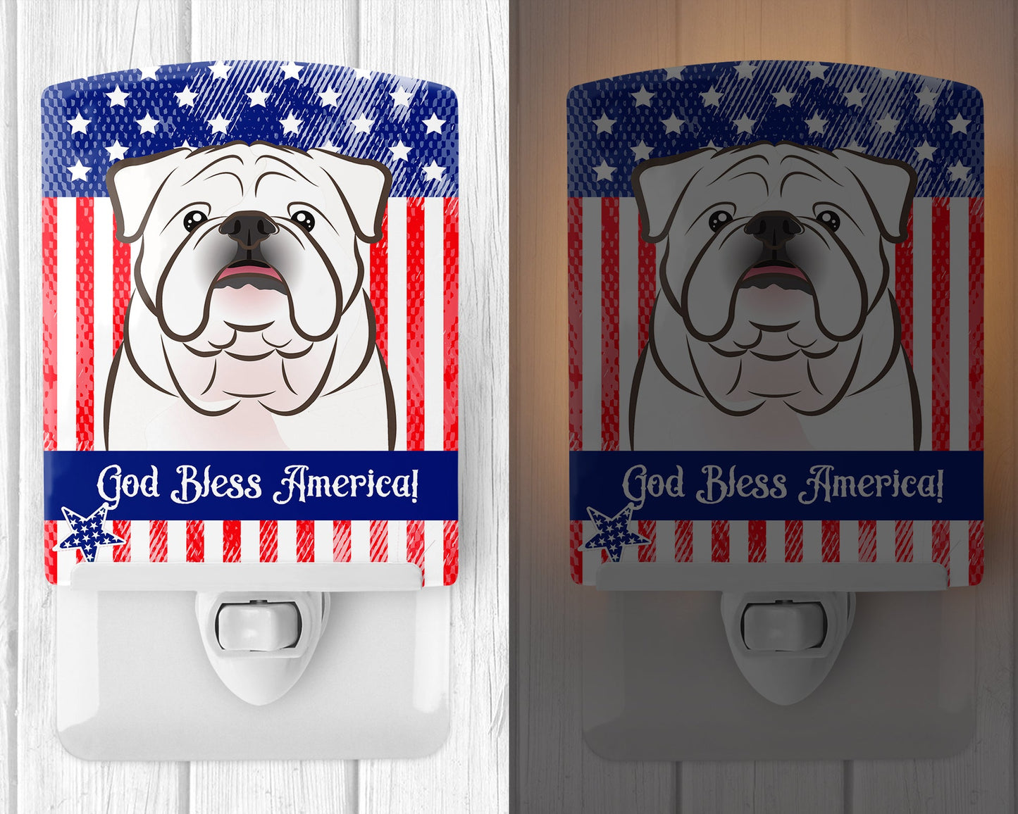 American Flag and White English Bulldog Ceramic Night Light BB2150CNL