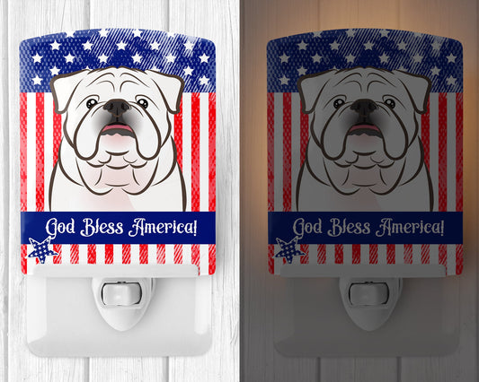American Flag and White English Bulldog Ceramic Night Light BB2150CNL