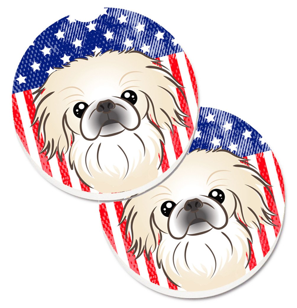 American Flag and Pekingese Car Coasters – Set of 2 - Absorbent Stone with Fun & Functional Artwork BB2151CARC