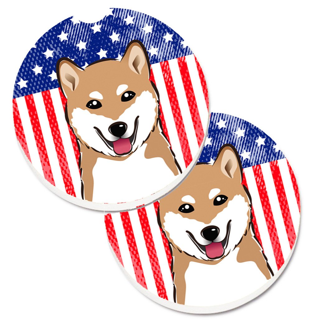 American Flag and Shiba Inu Car Coasters – Set of 2 - Absorbent Stone with Fun & Functional Artwork BB2155CARC